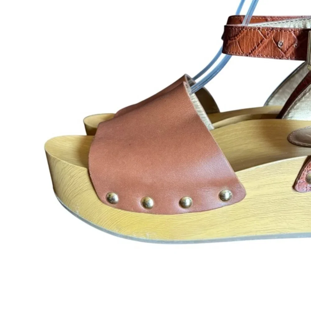 Sam Edelman Brynn Brown Leather Wedge Sandals Size 8 - Picture 6 of 15